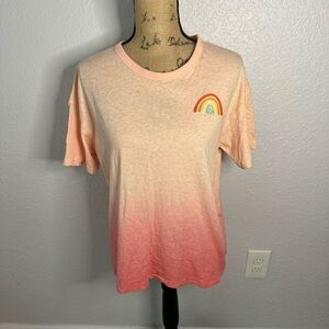 American Eagle Outfitters Peach Ombre Short Sleeve Tee with Rainbow Patch
